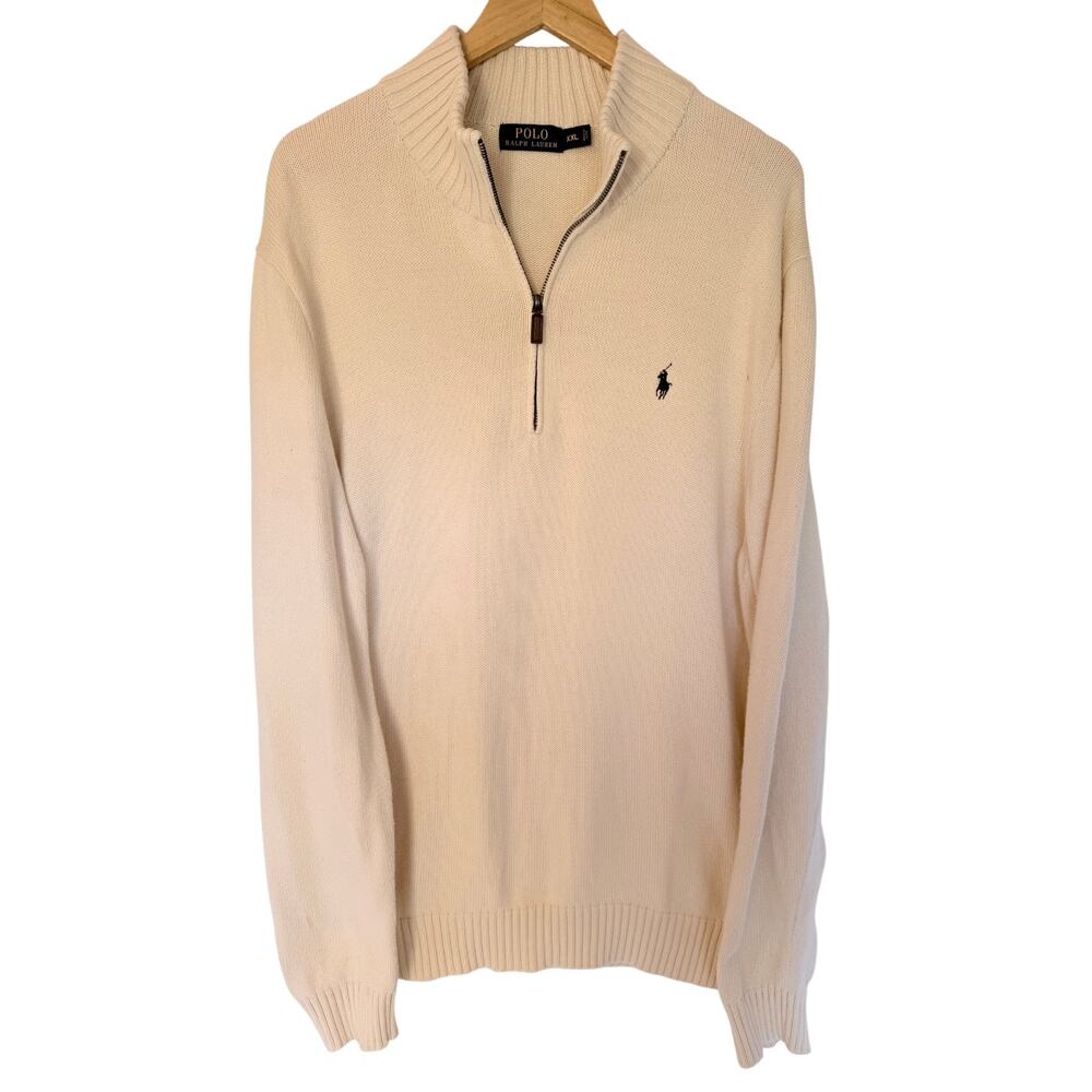 Polo Ralph Lauren Quarter Zip Sweater Mens XXL Cream Knit Pullover Logo